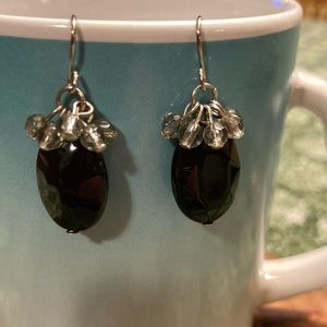 Vintage black bead and crystal earrings
